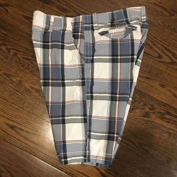 Mens Blue Plaid Longer Length Flat Front Shorts Size 33 - Picture 6 of 10